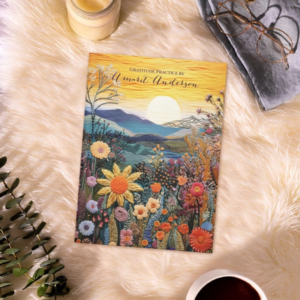 Mountain Sunrise Wildflower Journal | Personalized Hardcover Floral Faux Embroidered Journals | Vintage Aesthetic Artistic Notebook