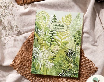 Diario de naturaleza Forest Ferns para mujer / Cuaderno personalizado de tapa dura con follaje y bosque / Cuaderno botánico verde personalizado con estilo cottagecore