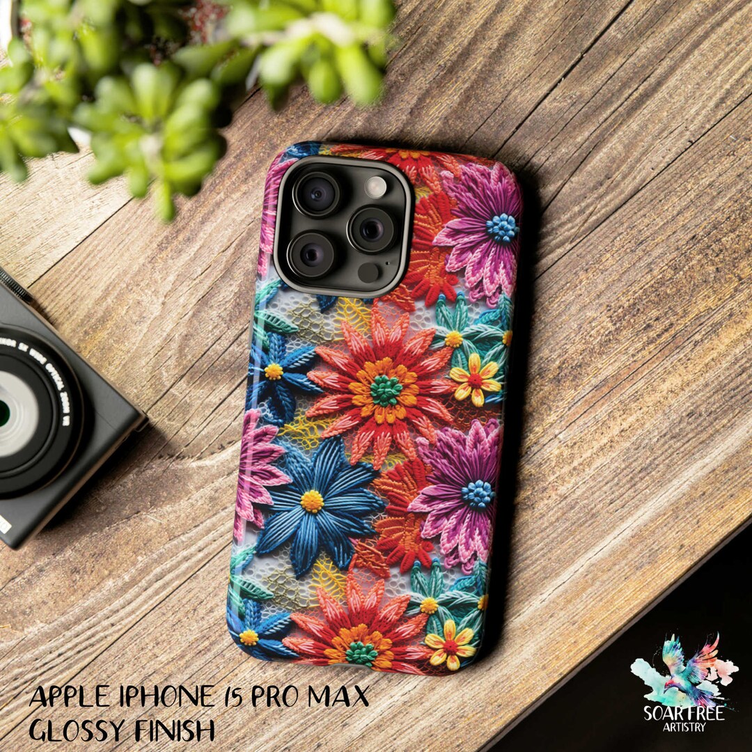 Colorful Wildflower Embroidery Phone Case Abstract Embroidered Floral