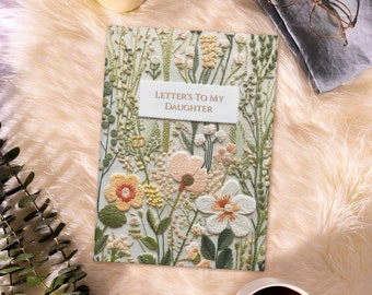 Sage Wildflower Embroidered Journal | Personalized Hardcover Keepsake | Vintage Floral Peach Green Notebook | Letters to My Daughter PRINTED