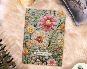 Sage Wildflower Embroidered Journal for Women | Green Personalized Hardcover Keepsake Journal | Earthy Vintage Floral Notebook