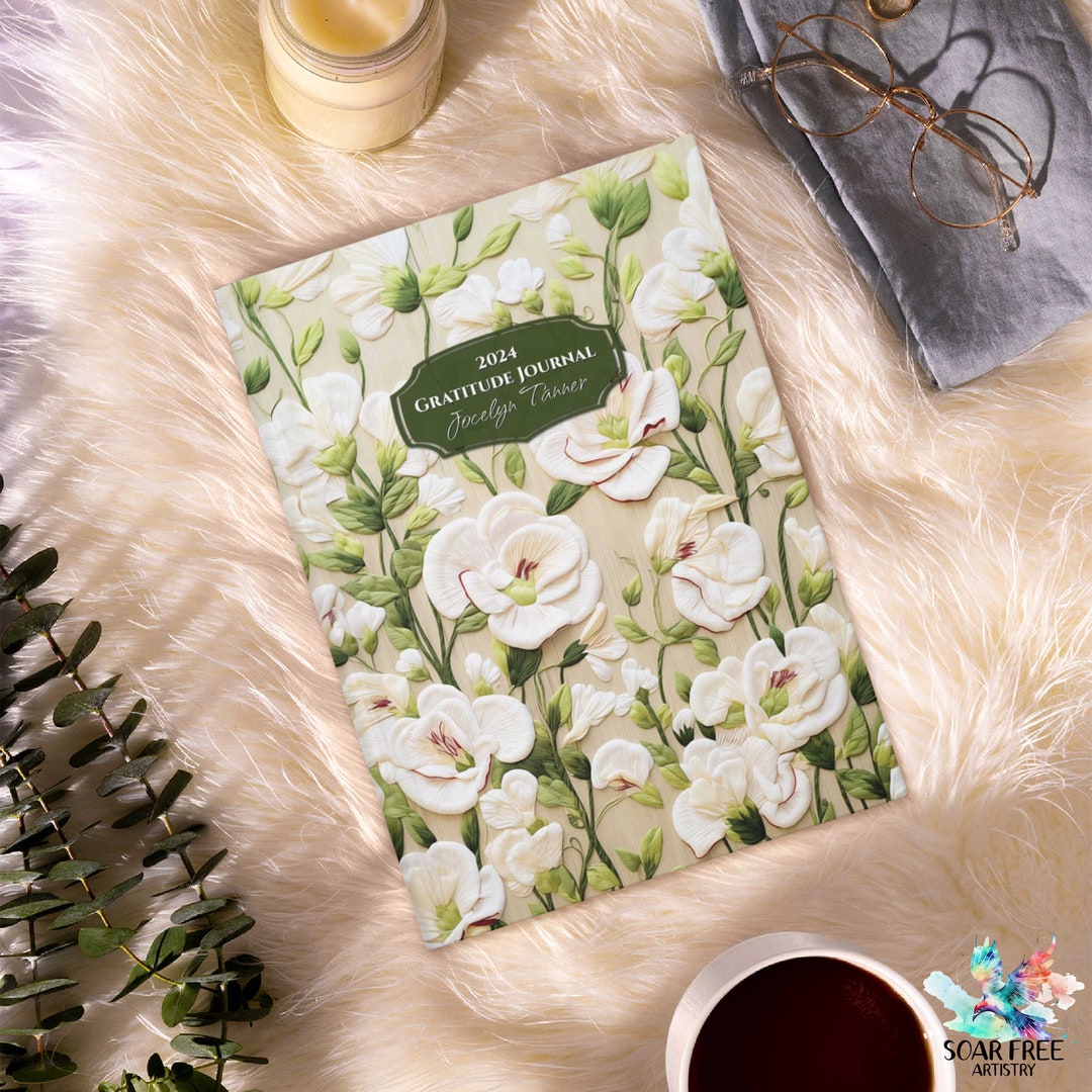 White Floral Embroidered Journal Personalized Hardcover April Birth ...
