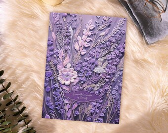 Journal brodé lavande pour femme | Carnets personnalisés à couverture rigide de fleurs sauvages violettes | Cahier artistique vintage fleur violette