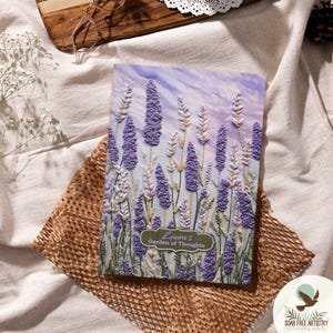 Lavender Faux Embroidered Journal Gift For Women, Personalized Printed Hardcover Purple Journals, Vintage Artistic Nature Notebook