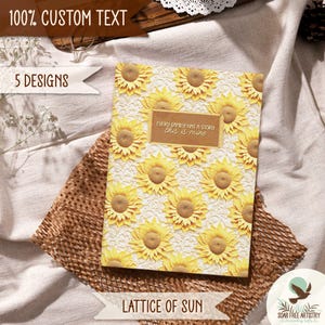 Sunflower Journals for Women and Girls, 5 Personalized Sun Flowers Notebooks | Printed Faux Embroidered Sunflower Journal Gift for Her