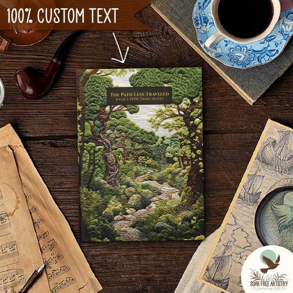 Forest Aesthetic Personalized Journal, Cottagecore Family Hiking Journal, Customized Whimsical Green Nature Notebook Gifts For Forest Lovers