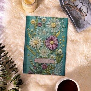 Green Embroidered Wildflower Journal | Personalized Hardcover Floral Journals | Vintage Purple Emerald Cottagecore Aesthetic Notebook