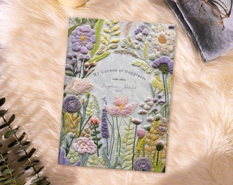 Lavender Embroidered Wildflower Journal | Personalized Hardcover Floral Keepsake Journal | Vintage Botanical Cottagecore Aesthetic Notebook