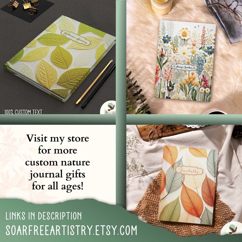 Links in description. Visit my store, SoarFreeArtistry.Etsy.com, for more of this beautiful forest journal collection that is about positive growth and connecting with nature. I hope they inspire your 2025 writing journey!