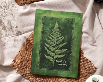 Personalized Fern Journal: Vintage Green Notebook, Rustic Art Diary, Printed