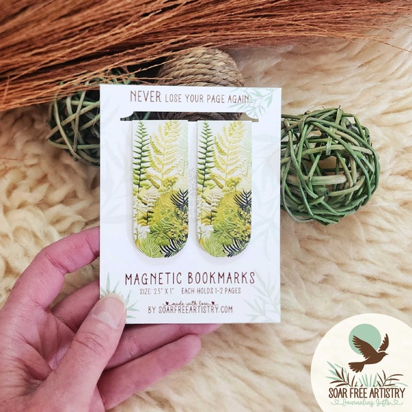 Handmade Magnetic Bookmarks Set | Woodland Forest Ferns Art Bookmarks | Unique Nature Journaling Gifts for Her Him