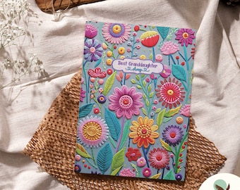 Granddaughter Gifts Personalized Journals for Girls | Cute Aesthetic Flowers Notebook | Colorful Faux Embroidered Journal Gift for Niece