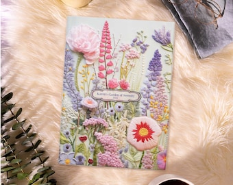 Lavendel-Wildblumen-gesticktes Tagebuch | Vintage Cottage Ästhetisches Notizbuch | Personalisiertes Hardcover Cottagecore Andenken-Tagebuch
