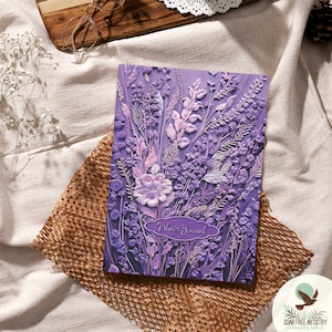 Lavender Faux Embroidered Journal For Women | Personalized Purple Wildflower Journals | Vintage Violet Flower Artistic Notebook PRINTED