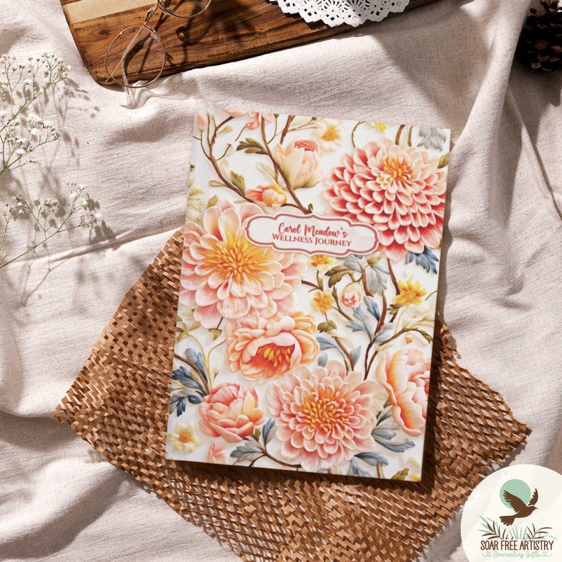 Cottagecore Wildflower Journal Gift, Personalized Pastel Pink