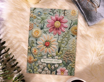 Sage Wildflower Embroidered Journal for Women | Green Personalized Hardcover Keepsake Journal | Earthy Vintage Floral Notebook