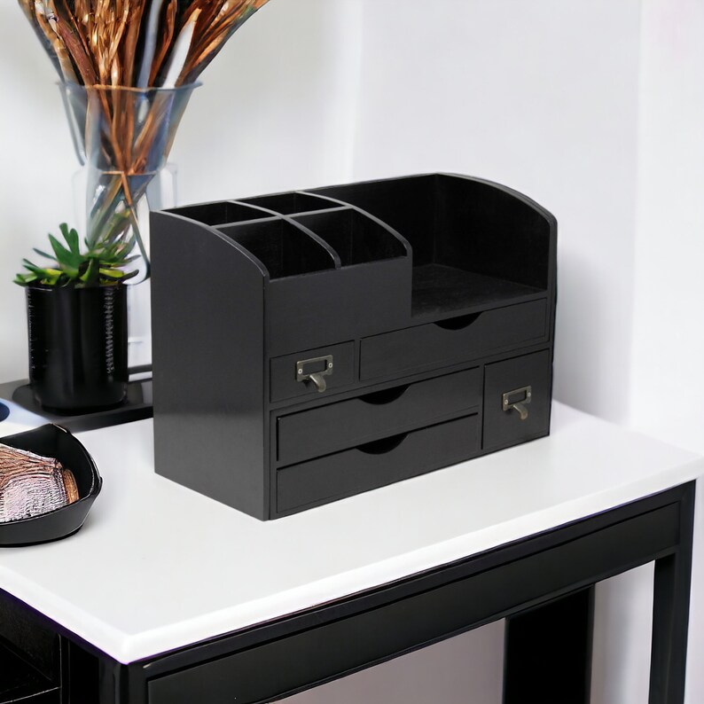 Adjustable Wooden Office Desk Organizer for Desktop, Tabletop, or Counter Wood Storage Shelf