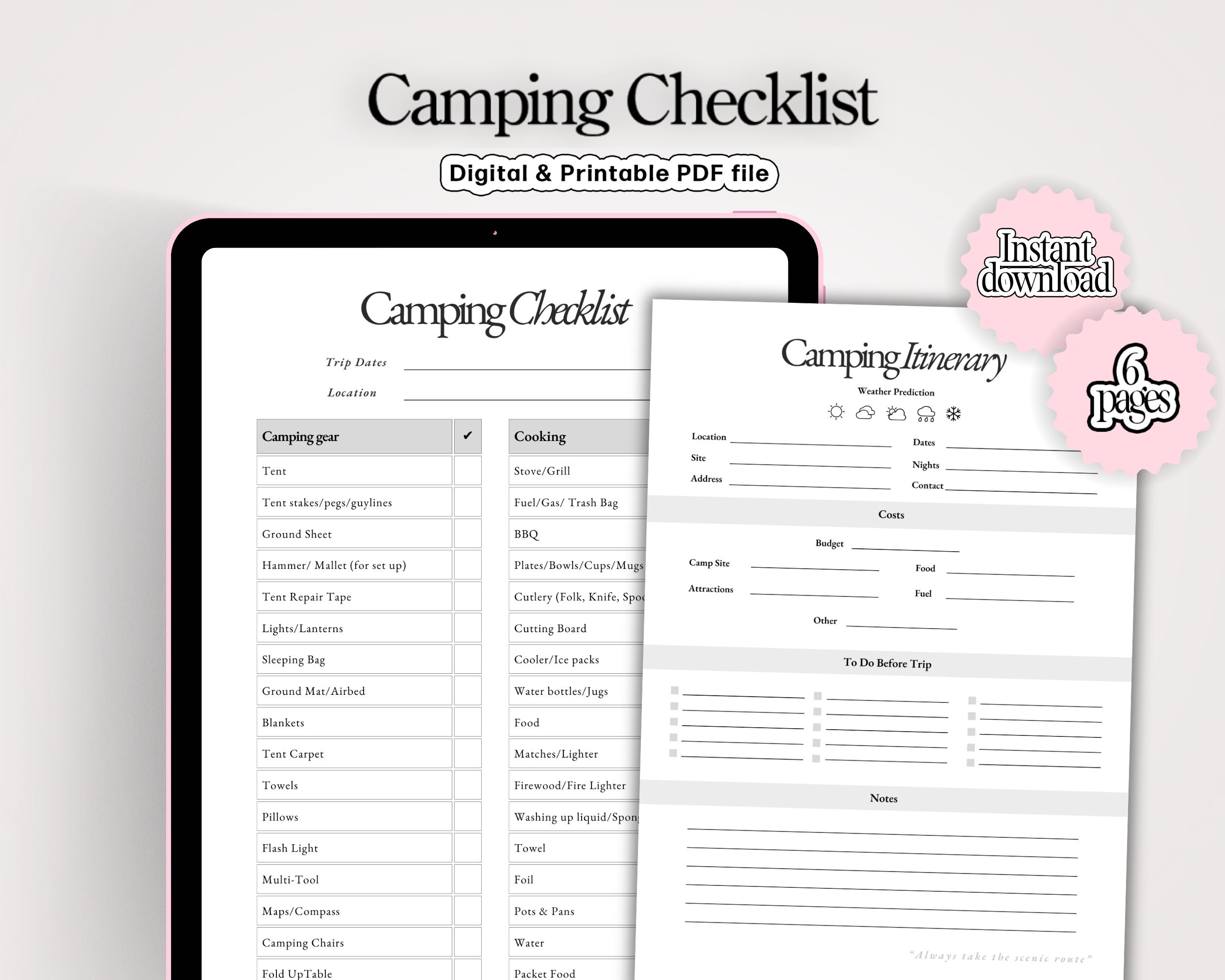 Camping Checklist Camping Planner Camping Itinerary - Etsy