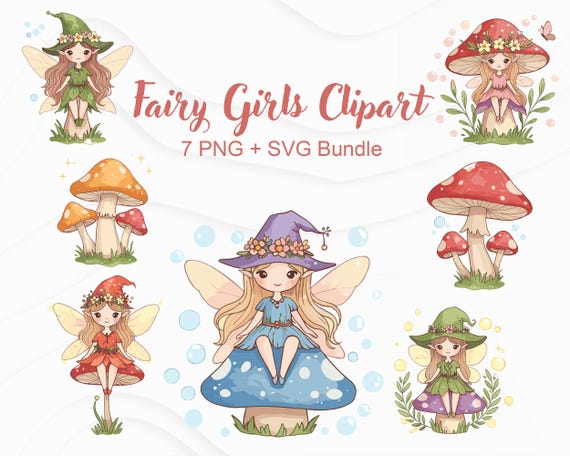 Fairy Mushroom Clipart Set | Magical Fairy Vector Bundle | Woodland Fantasy Art
