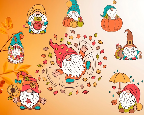 Fall Gnomes Clipart: Thanksgiving Designs, Seasonal Graphics (SVG & PNG Digital Download