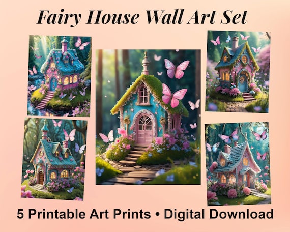 Fairy Cottage Wall Art Set |  Printable Nursery Decor | Fantasy Fairy House Prints | Cottagecore Wall Decor