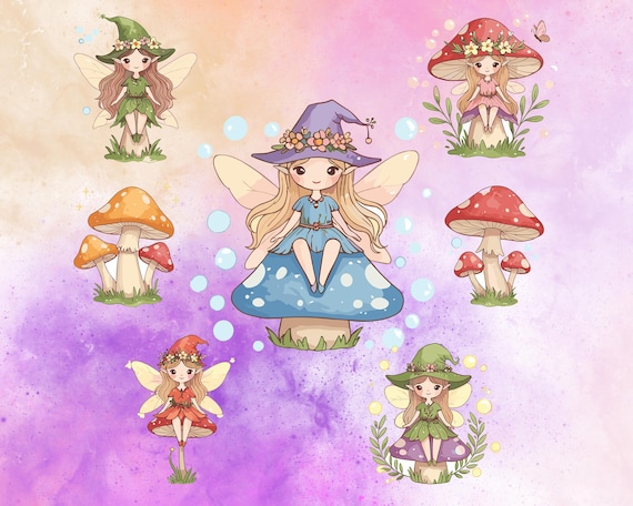 Fairy Mushroom Clipart Set | Magical Fairy Vector Bundle | Woodland Fantasy Art