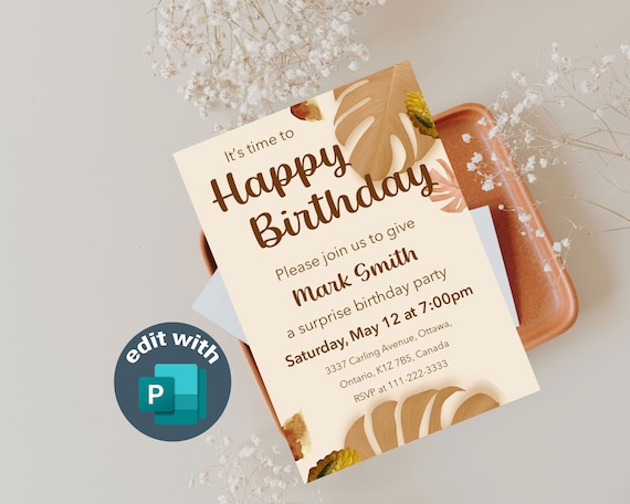 Editable Birthday Invitation Unlock the Power of Creativity | Rustic Brown Leaf Birthday Invitations | Leafy Birthday Party Invitation
