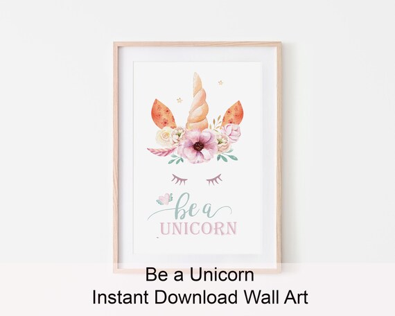 Watercolor Unicorn Print | Floral Nursery Art (Digital Download)
