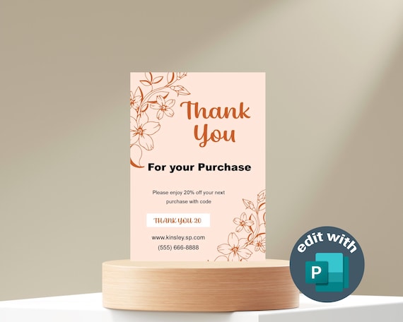 Floral Thank You Card Template – Editable Customer Appreciation, Business, Personal Use (Microsoft Publisher)
