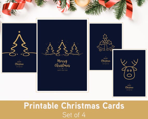Minimalist Christmas Cards | Modern Gold Line Art Greeting Cards (Digital Download)