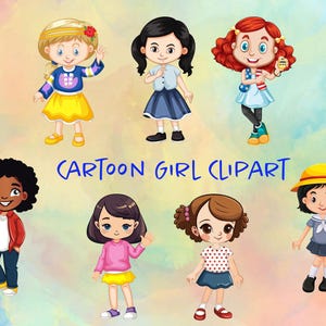 Charming AI-generated Cartoon Girl Clipart Collection | Cute Character Illustrations | Childlike Clipart Collection