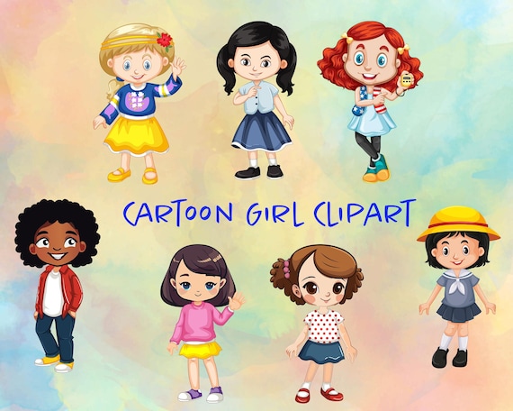 Charming AI-generated Cartoon Girl Clipart Collection | Cute Character Illustrations | Childlike Clipart Collection