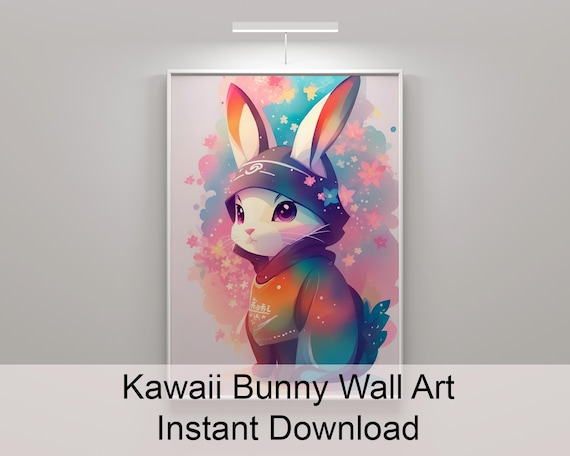 Kawaii Bunny Art Print | Pastel Anime Rabbit, Kids Room Decor (Digital Download)