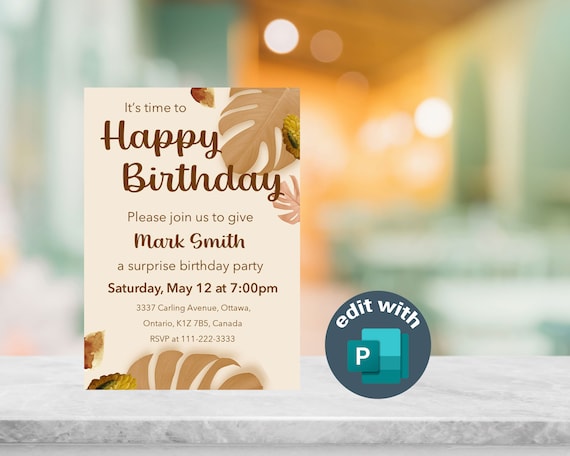 Rustic Brown Leaf Birthday Invitation: Editable Template (Digital Download)