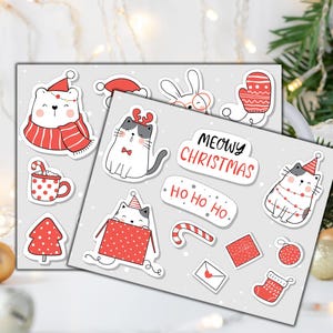 Cute Christmas Animal Stickers | Festive Holiday Illustrations | Christmas Stickers Digital Download | Christmas Kawaii Stickers