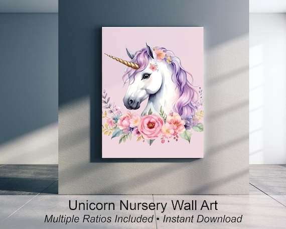 Pastel Unicorn Floral Wall Art | Tropical Fantasy Decor | Whimsical Digital Download