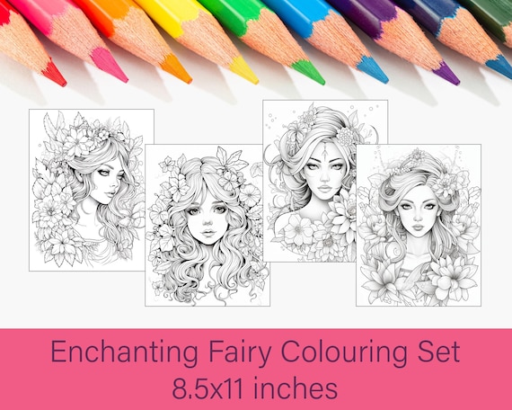 Enchanting Fairy Colouring Pages | Floral Fairy Set | Fantasy Woman Sheet