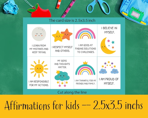 Kids Affirmation Cards Printable | Positive Affirmations for Children | 2.5x3.5 Inch Mini Cards