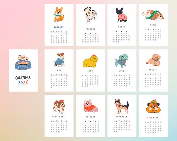 2026 Dog Calendar | Puppy Monthly Planner (4x6)