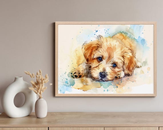 Watercolour Puppy Wall Art Printable | Dog Nursery Decor | Digital Download Pet Illustration
