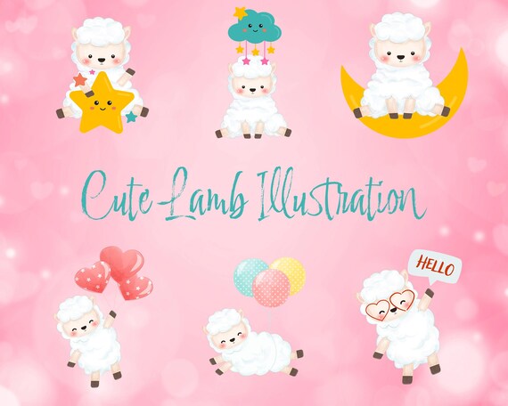 Cute Lamb Clipart Set | Adorable Pastel Sheep Illustrations for Crafts & Design | Nursery Animal Illustrations