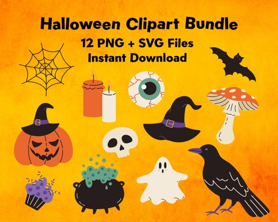 Spooky Halloween Clipart | Pumpkins, Bats, Witches | Halloween Elements Bundle (SVG and PNG)