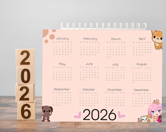 2026 Kawaii Calendar – Cute & Aesthetic Yearly Planner | Printable Kawaii Calendar | Aesthetic 2026 Calendar