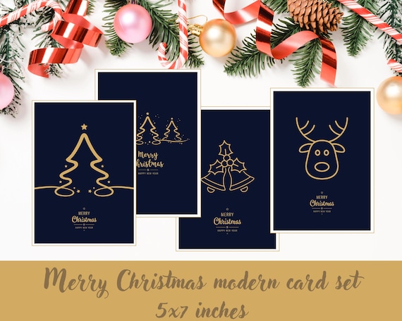 Minimalist Christmas Cards | Modern Gold Line Art Greeting Cards (Digital Download)