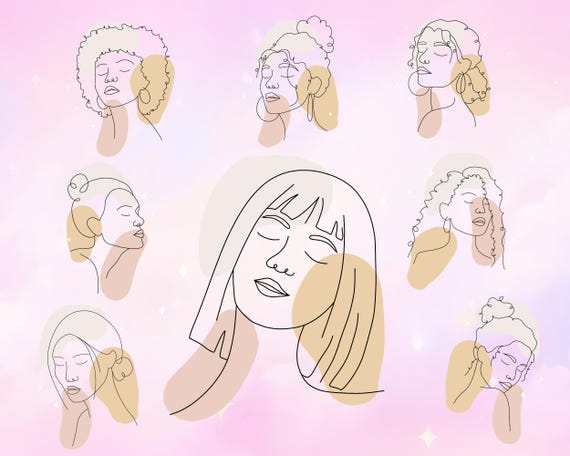 Boho Woman Portrait One Line Art Print (PNG, SVG)