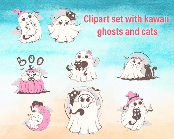 Halloween Clipart Set | Ghost and Cat PNG SVG | Pastel Halloween Graphics | Spooky Digital Download