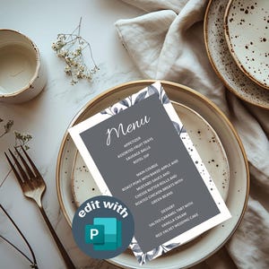 Modèle de menu élégant avec des feuilles aquarelles - Parfait pour tout événement | Modèle de menu aquarelle | Modèle de menu personnalisable | Conception de menus floraux