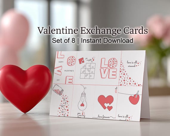 Mini Valentine Cards Printable | Classroom Exchange, Kids Party (2.5x3.5 Inch JPEG Sheet)
