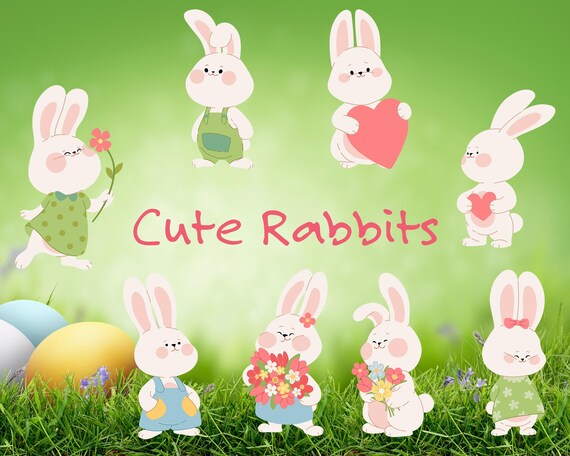 Adorable Easter Bunny Clipart | Cute Spring Rabbits | Easter Rabbit Clipart | Spring Animal Clipart |  Adorable Rabbit Illustrations