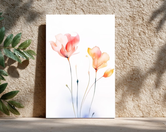 Neutral Floral Watercolour Print | Minimalist Botanical Wall Art | Boho Digital Download for Modern Home